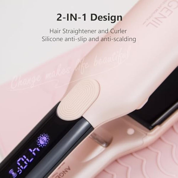 ANGENIL Pro Titanium Flat Iron Hair Straightener 4.5cm Wide, Salon Grade Dual Voltage Straightening and Curler 2-in-1 with Heat Resistant Silicone Mat, Adjustable Temp 160°C-240°C, 15s Fast Heating