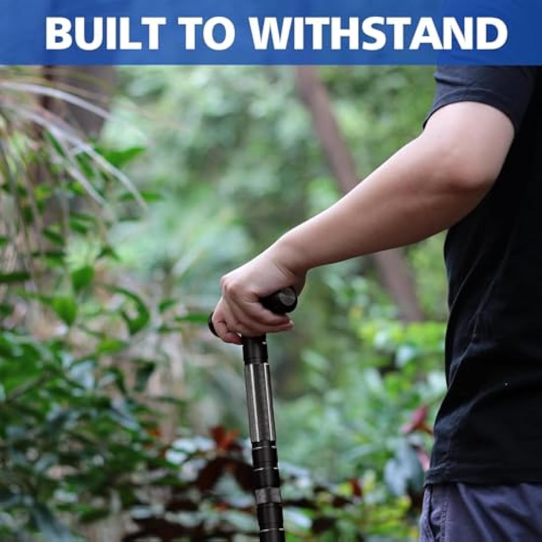 aiGear Tactical Stick/Hiking Walking Trekking Poles | CNC Machined Aluminum Tactical Cane - Adjustable Length | For Hiking Camping Mountaining Backpacking | Color Black