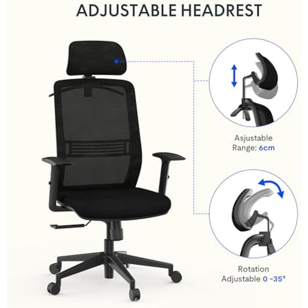 FLEXISPOT OC17 Ergonomic Office Chair with Hanger, 2D Adjustable Armrests & 3D Headrest - High-Back Sponge Computer Chair, Lumbar Support, 360° Swivel for Home and Office, Black