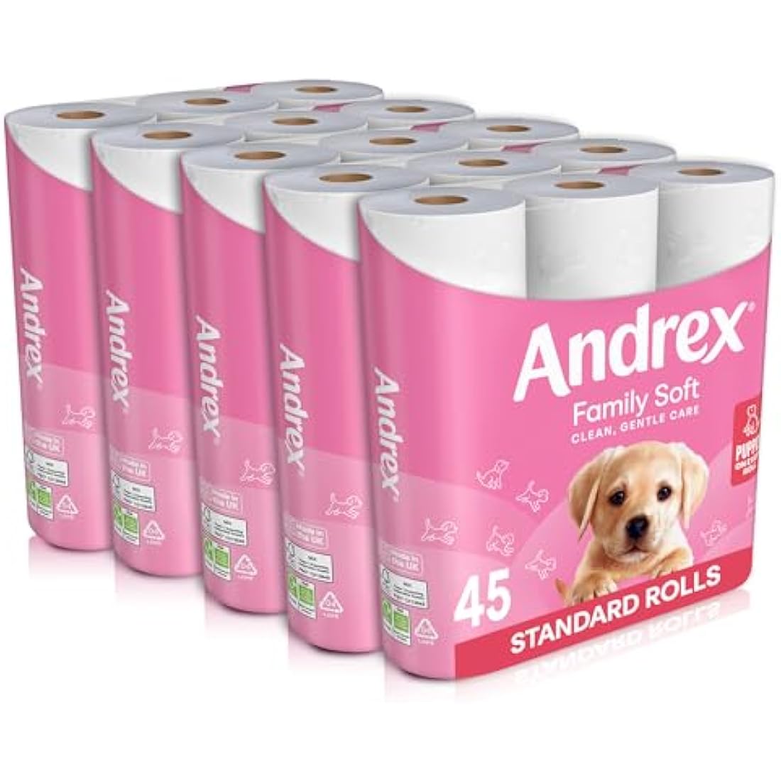 Andrex Family Soft Toilet Tissue 45 Rolls (Previously Andrex Gentle Clean) Gentle on your Family’s skin– Bulk Pack of 45 Toilet Rolls, FSC Certified