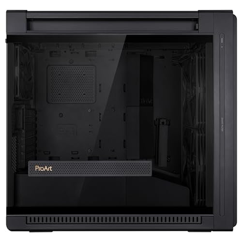 ASUS ProArt PA602 E-ATX computer case, 420 mm radiator support, one 140 mm and two 200mm pre-installed system fans, front panel IR dust indicator, power lock latch, tool-less PCIe mounting