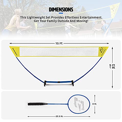 EastPoint Sports Unisex Eastpoint Sports Set, White Easy Setup 4 Player Badminton Set 15ft Net, Badminton Net with Carry Storage Base, and Badminton