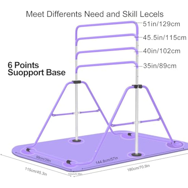 EVERYMILE Gymnastics Bars, Junior Training Kip Bar Gymnastics Equipment for Home,Adjustable Height Folding Horizontal Bar with Gymnastic Rings for Kid