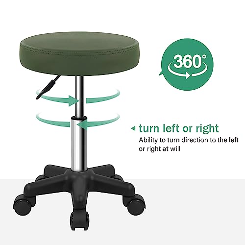 FURWOO Round Rolling Stool with Wheels Height Adjustable Stool Spa Stool for Salon Massage Home Kitchen Dark Green
