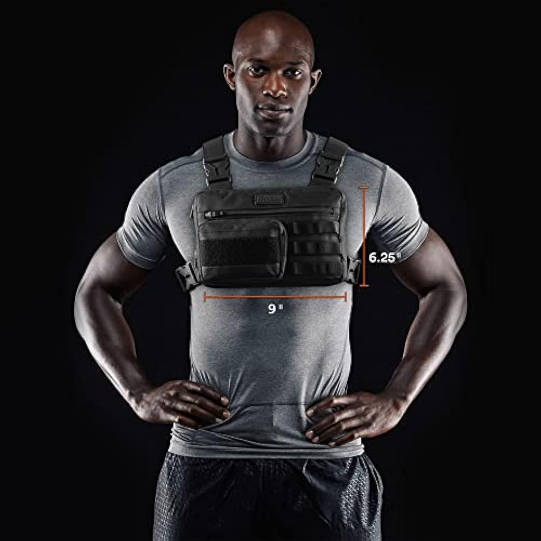 Fitdom Tactical Inspired Sports Utility Chest Pack. Chest Bag for Men with Built-in Phone Holder. This EDC Rig Pouch Vest is Perfect for Workouts, Cycling & Hiking, Black, S, Rig Fit