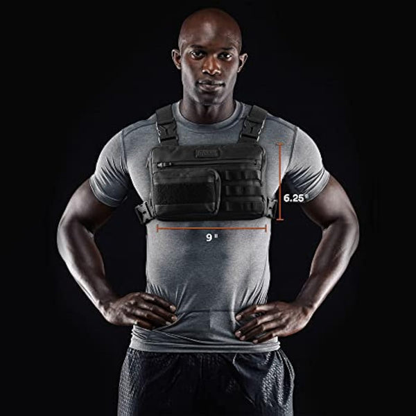 Fitdom Tactical Inspired Sports Utility Chest Pack. Chest Bag for Men with Built-in Phone Holder. This EDC Rig Pouch Vest is Perfect for Workouts, Cycling & Hiking, Black, S, Rig Fit