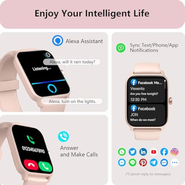 Smart Watch for Women, Answer/Make Calls, Alexa Built-in, [1.8"HD Screen] Smart Watches for Women iPhone/Samsung/Android, Fitness Watch with Heart Rate Sleep SpO2 Monitor,IP68 Waterproof, 100+ Sports