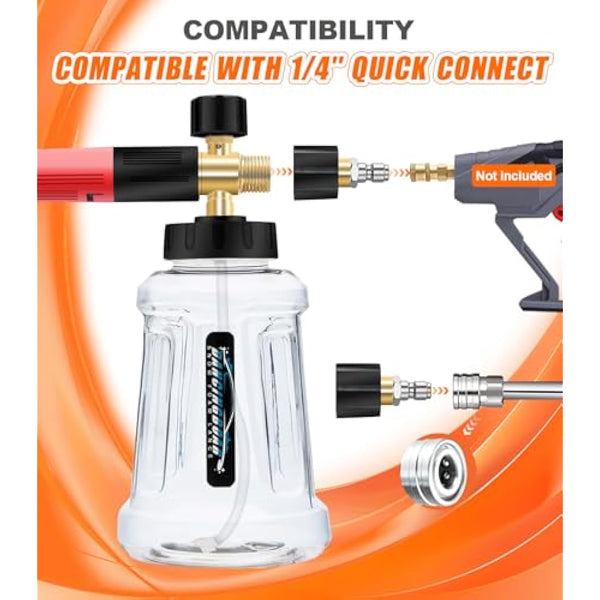 Foam Cannon Compatible with 1/4 Quick Release Pressure Washer, 1L Adjustable Snow Foam Lance Soap Dispenser with New Generation Adjustable Spray Nozzle (Black & Red)