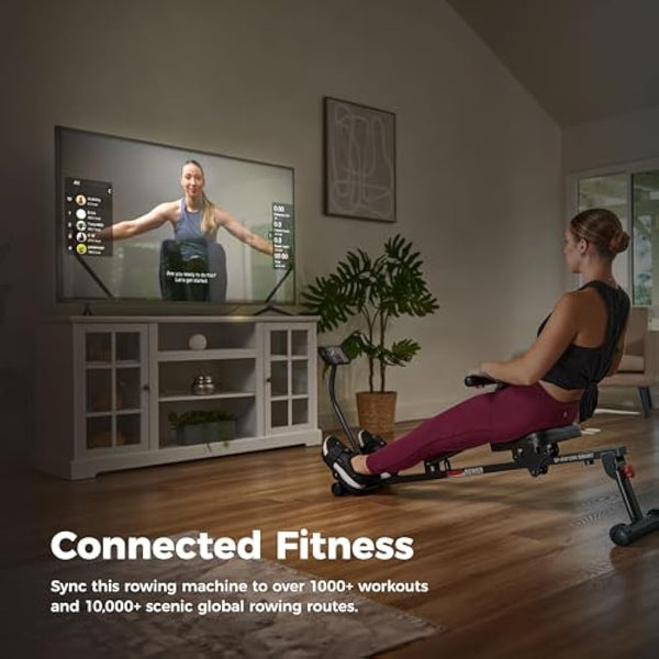 Sunny Health & Fitness Compact Adjustable Rowing Machine, Cardio Exercise Equipment with 12 Levels of Resistance for Complete Body Workouts and Optional Free SunnyFit App Enhanced Connectivity