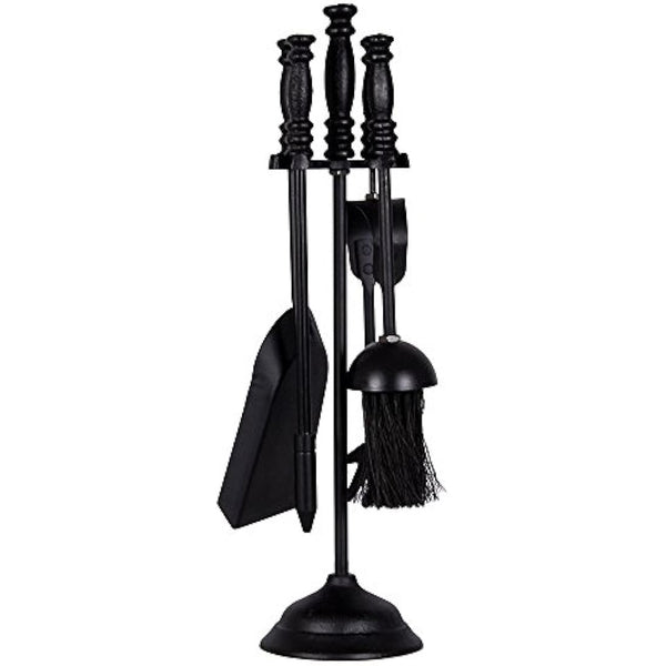 Fire Vida 5 Piece Malham Fireplace Companion Set - Black Steel Fireside Tool Kit with Stand - Includes Poker, Tongs, Brush & Shovel - Ideal for Fireplaces, Wood Burners & Fire Pits