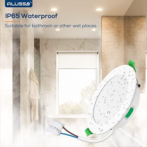 ALUSSO 7W LED Recessed Ceiling Lights IP65 Bathroom Downlights, Dimmable Ultra Slim 30mm LED Spot Lights, Warm White/Neutral White/Cool White Adjustable Round Ceiling Spot, Φ90-100mm Hole, 6 Pack