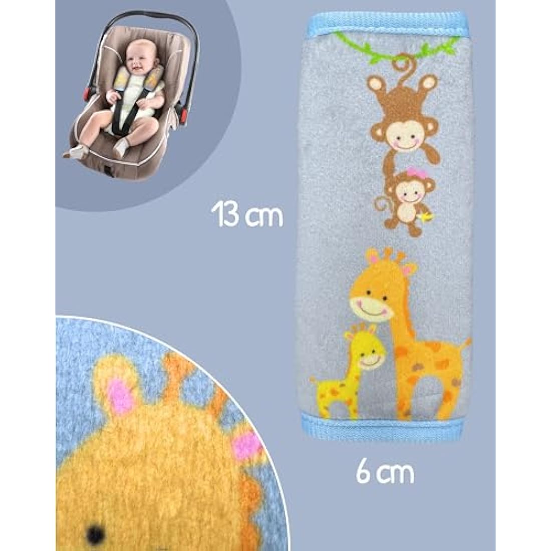 HECKBO 2X Baby Harness Pads Mom & Baby Animals – Soft Seatbelt Covers for Infant Car Seats & Carriers, Padded Strap Cushions for Boys & Girls, Baby Stroller Accessories