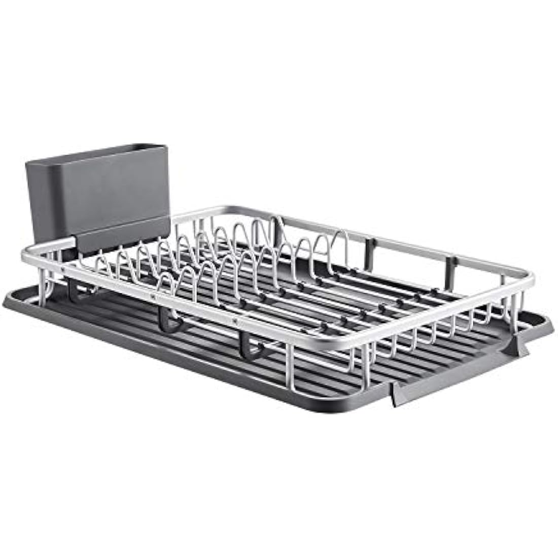 KINGRACK Aluminum Dish Drainer, Dish Drying Rack with Removable Drip Tray, Utensil Holder, Draining Board, Grey Dish Rack Drainers for Small Kitchens