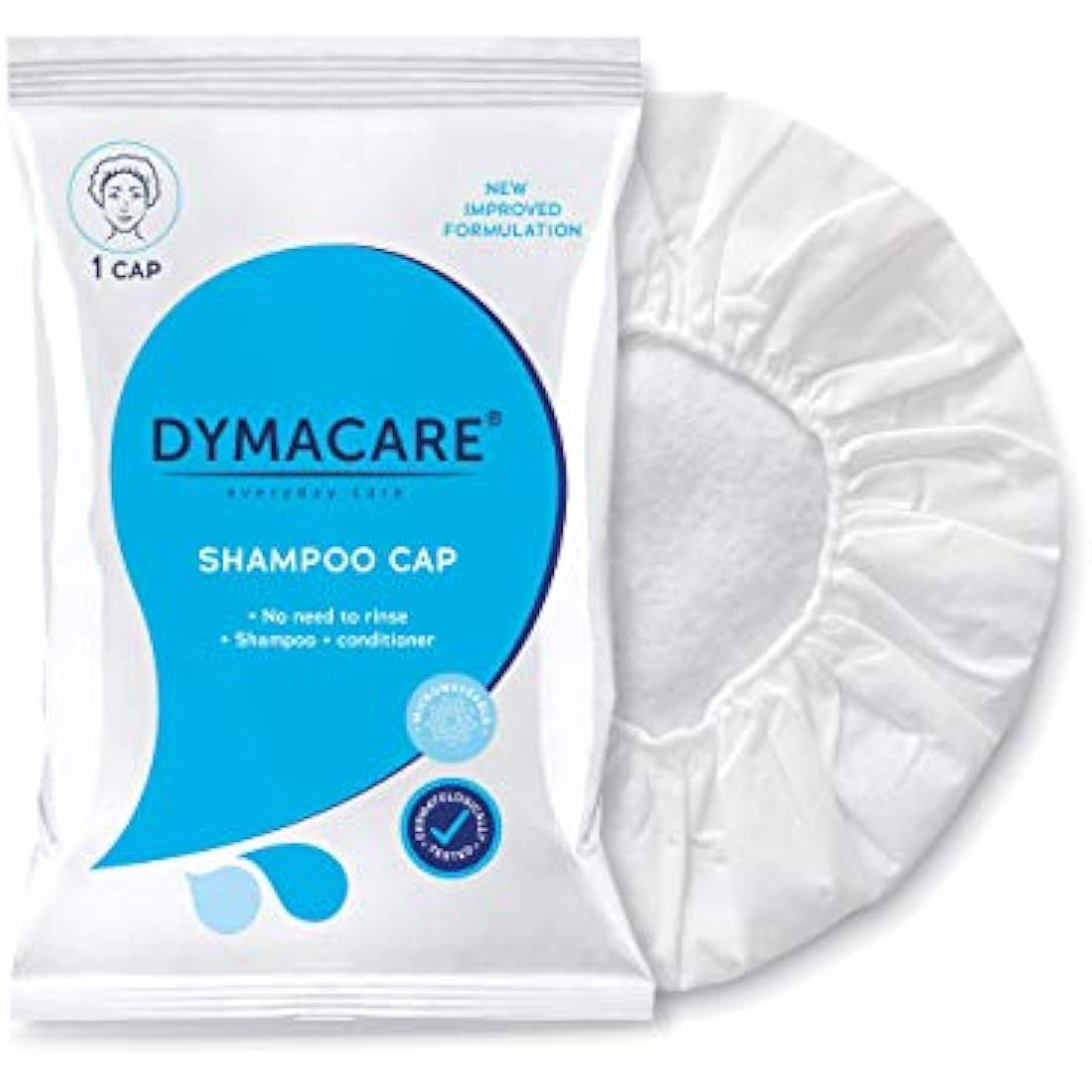 DYMACARE No Rinse Shampoo Cap | Rinse Free Shower Cap that Shampoos & Conditions | pH Balanced, Microwaveable, No Rinse Waterless Hair Wash | 12 Caps