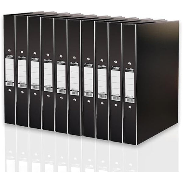 Durafile Ring Binder A4 Files, Black, Pack of 10 Folders, Heavy Duty Board Construction Folders for Paperwork Ring Binder, Ideal Folder Organiser for School, Home & The Office