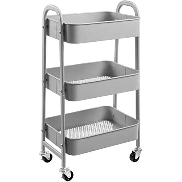DOEWORKS Storage Trolley on Wheels 3-Tier Kitchen Trolley Rolling Beauty Trolleys Craft Trolleys Metal Storage Cart for Bedroom Bathroom Office, Grey
