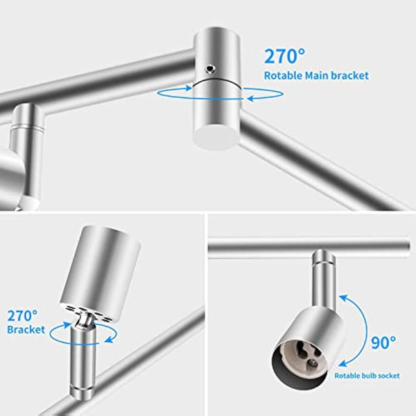 HURYEE Kitchen Lights, 6-Light Ceiling Lighting Kits, Swivelling Ceiling Spotlight for Bedroom, Kitchen and Living Room(GU10 LED Bulbs not Included) (Brush Nickel), TLK6head