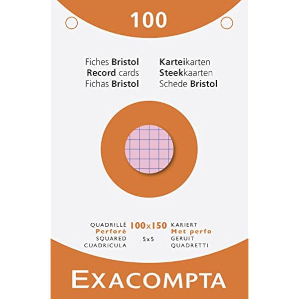 Exacompta 10 Packs of 100 Assorted Squared 5x5 Punched 100x150mm Inkjet Laser Copier Index Cards 13652E