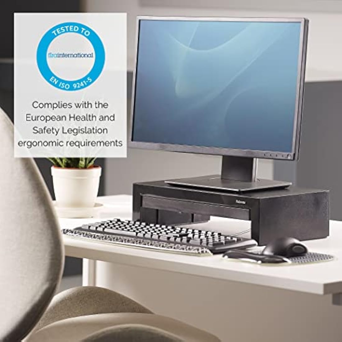 Fellowes Designer Suites Monitor Stand - 3 Height Adjustable Monitor Riser for Desk with Storage Space - Ergonomic Computer Stand for Laptops, Computers, iMac, PC, Notebook - Max Weight 18kg - Black