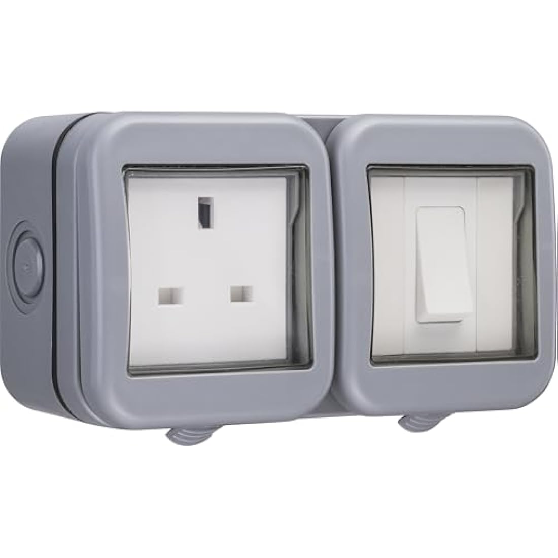 BG Electrical Outdoor Single Unswitched Power Wall Plug Socket and Single Wall Switch Combo, Weatherproof, 13A, IP55 Rated, WPB21
