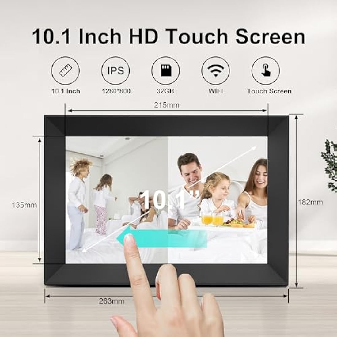 Frameo 10.1 Inch WiFi Digital Photo Frame, 1280 x 800 HD IPS Touch Screen, 32GB Memory, Auto Rotate, Wall Mountable Share Moments Instantly via Frameo App from Anywhere