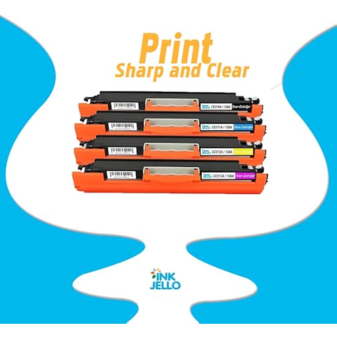 InkJello Compatible Toner Cartridge Replacement for HP Colour LaserJet CP1025 CP1025nw Pro 100 color MFP M175a M175nw Pro 200 CE310A CE311A CE312A CE313A (Black/Cyan/Yellow/Magenta, 4-Pack)