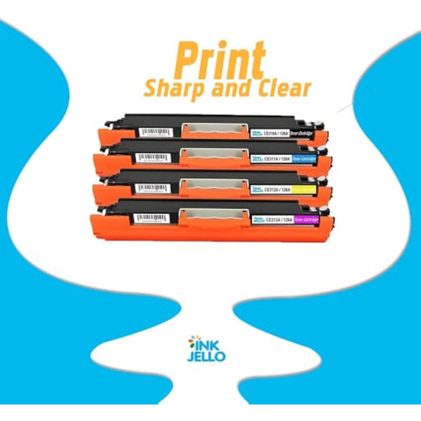 InkJello Compatible Toner Cartridge Replacement for HP Colour LaserJet CP1025 CP1025nw Pro 100 color MFP M175a M175nw Pro 200 CE310A CE311A CE312A CE313A (Black/Cyan/Yellow/Magenta, 4-Pack)