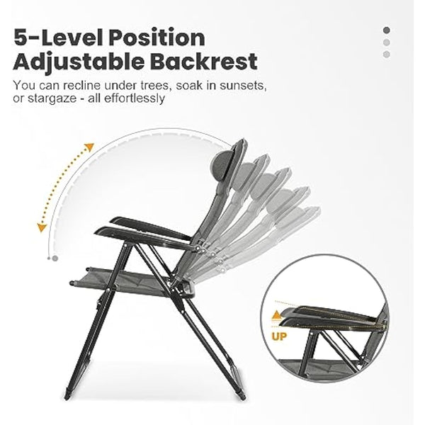 Homecall 30023 Folding garden camping chair with Olefin fabric UV protection water proof sponge padded grey backrest adjustable, 104.0 cm*70.0 cm*60.0 cm