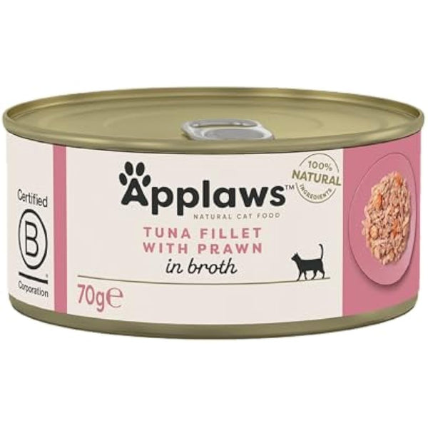Applaws 100% Natural Wet Cat Food, Tuna Fillet with Prawn, 156g (Pack of 24)