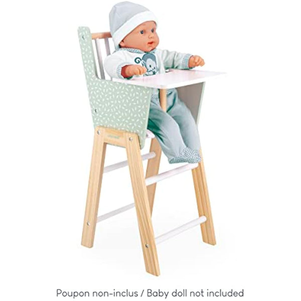 Janod - Zen FSC Wood Highchair - Pretend Play Toy - Accessory for Dolls up to 42 cm - 3 Years +, J05901,Water Green/White