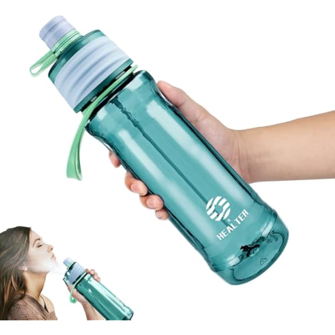 Healter 650ml Spray Water Bottles for Kids Water Bottle with Spray Mist Leakproof Misting Drinking Bottle for Cycling Hiking Climbing Outdoor Sport Hydration Cooling(Blue)