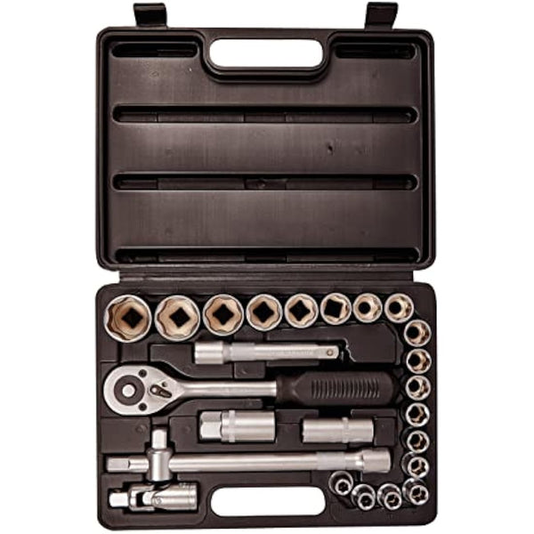 Amtech - Ratchet Driver Socket Set, DIY at Home, Easy to Use, Ideal for Heavy Jobs with Larger Nuts, Strong Chrome Vanadium Steel, Includes Convenient Storage Box (25 ½” Piece)