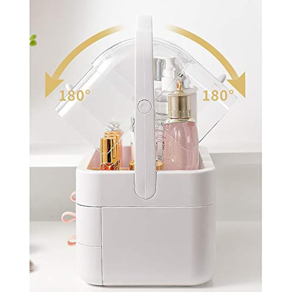RMAN® Makeup Organiser with Drawers Cosmetics Organiser with Carry Handle Large Perfume and Skincare Organiser for Dresser, Bathroom, Bedroom, Waterproof and Dustproof - Pink