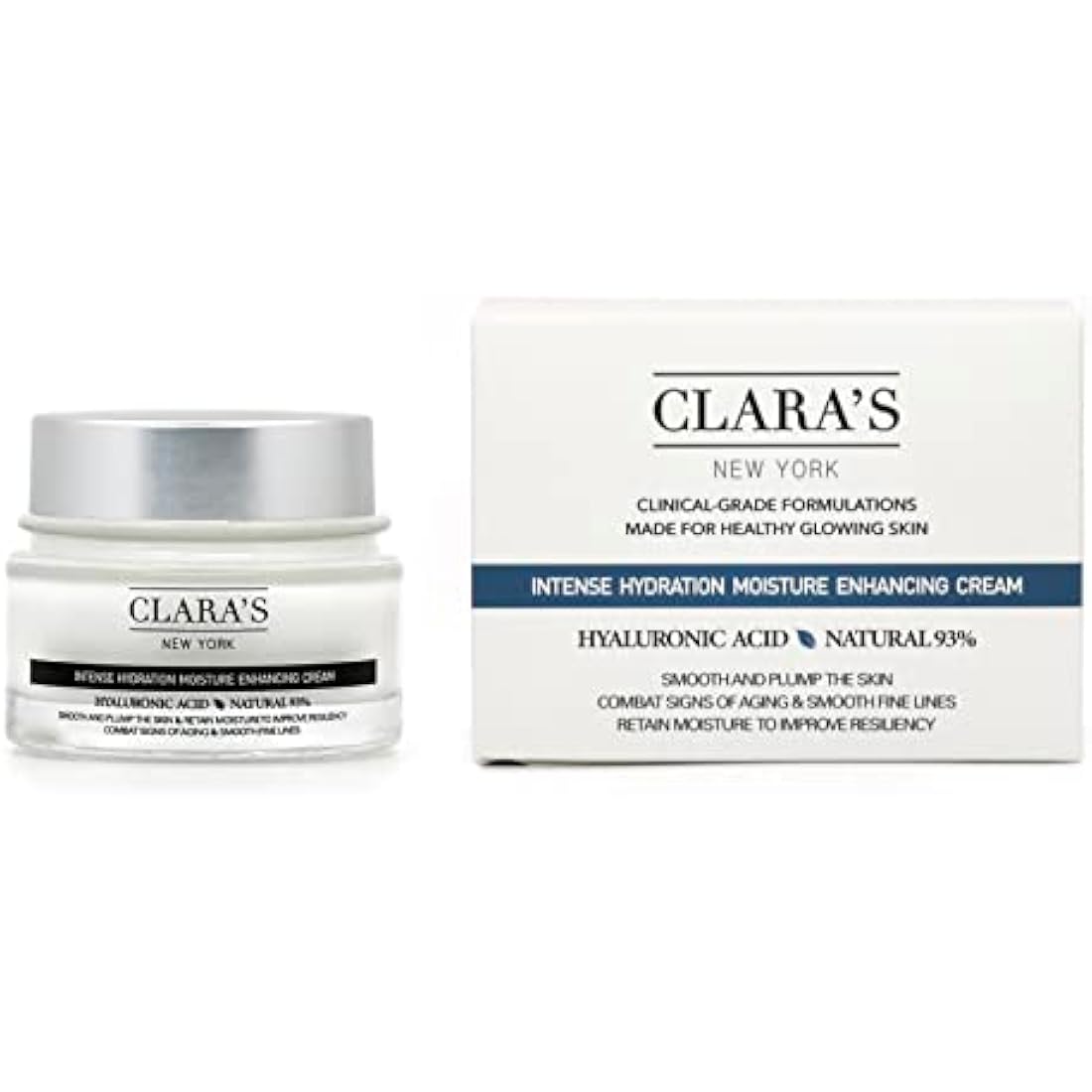Clara's New York Intense Hydration Moisture Enhancing Cream, Anti-Aging Hyaluronic Acid Face Cream to Smooth and Plump Skin, Retains Moisture, Suitable for All Skin Types 50ml