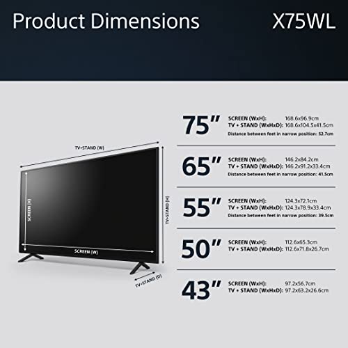 Sony BRAVIA, KD-65X75WL, 65 Inch, LED, Smart TV, 4K HDR, Google TV, ECO PACK, BRAVIA CORE, Narrow Bezel Design
