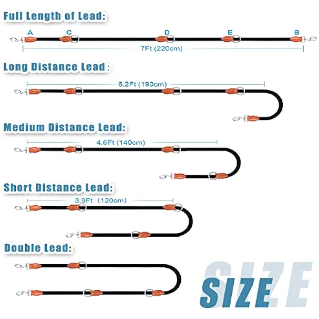 Heydoggy Multi-Function Hands Free Dog Lead (7ft) - Strong Training Leads, 1.4cm Thick Nylon Double (3 Adjustable Lengths) Walking Running Long Rope Leash for Small Medium Large Dogs Black, 1/2''