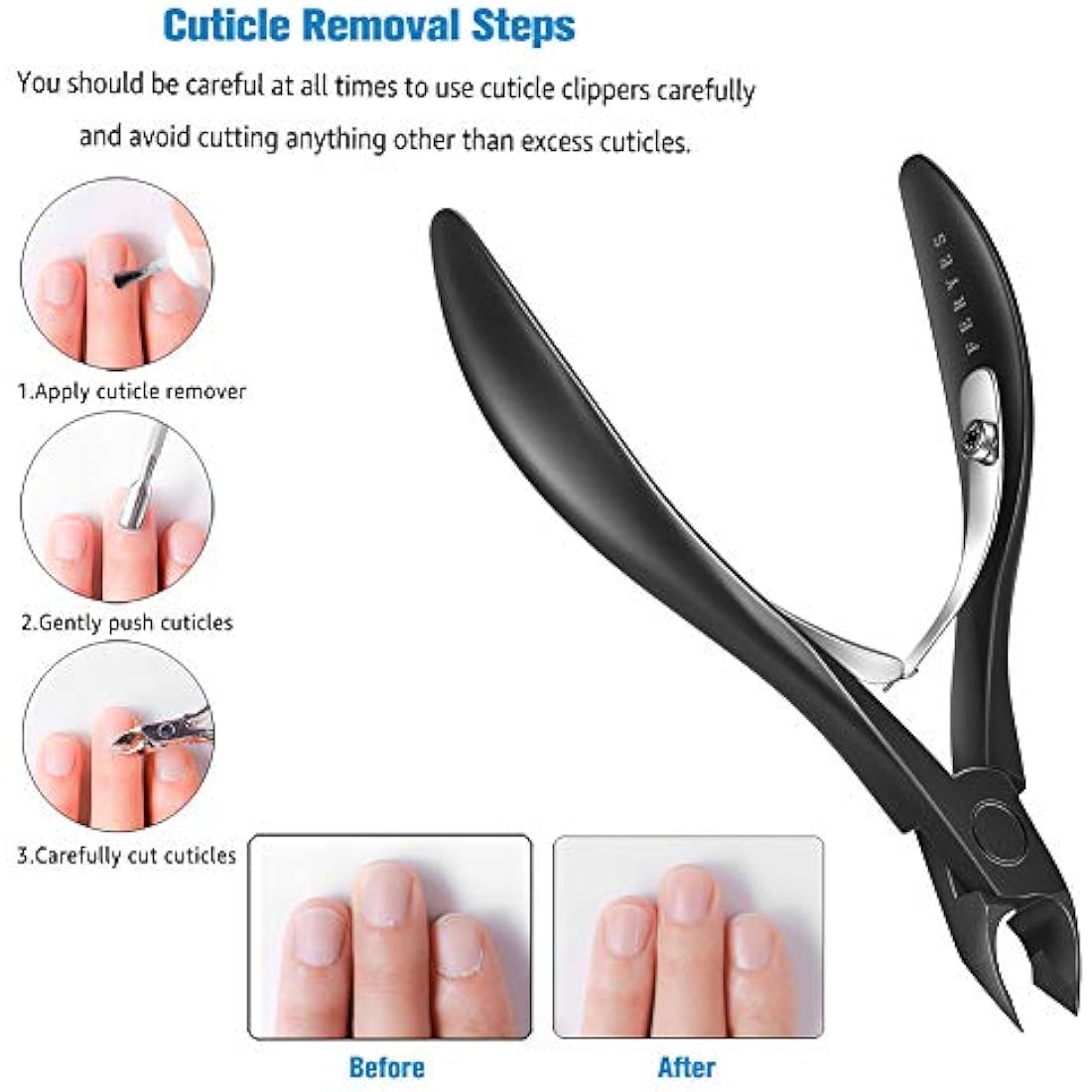 FERYES Cuticle Nippers, Cuticle Cutter and Remover with Cuticle Trimmer for Dead Skin - Professional Manicure Tools and Cuticle Clippers- Stainless Steel