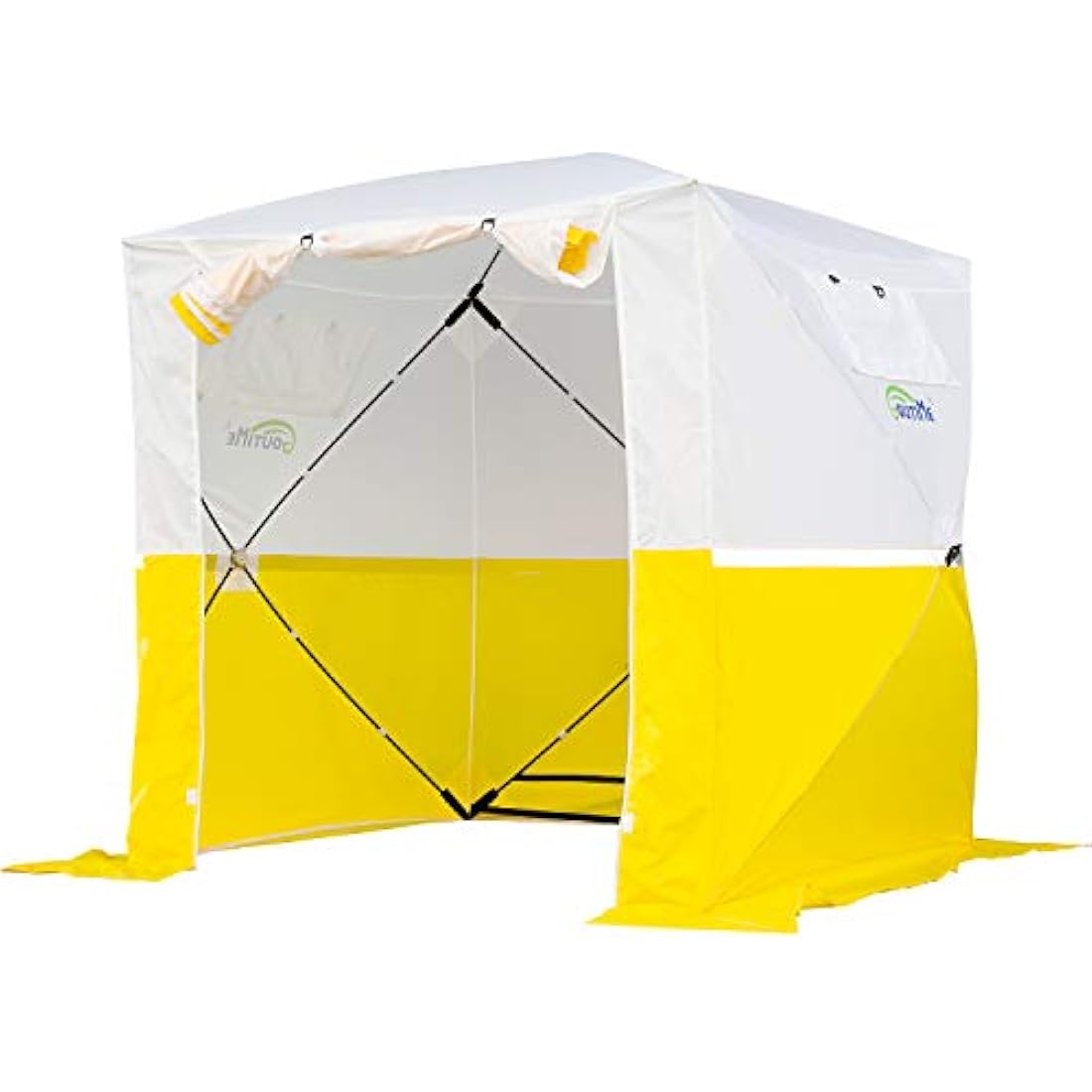 Goutime Pop Up work shelter Gazebo 2mx2m small event shelter party tent garden bbq Fishing camping/Trade Shows/Temporary Emergency/Construction,Outdoor lightweight fold up Work Tent（white yellow）