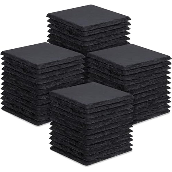 48 Pieces Slate Drink Coasters, GOH DODD 4 Inch Black Coasters Stone Coaster Set, Laser Engraving Blanks with Anti-Scratch Bottom for Home Office Kitchen Housewarming Gifts Wedding Party, Square