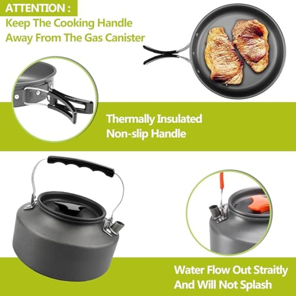 aiGear Camping Cooking Set | Portable Lightweight Aluminum | Camping Pans and Pots Set | Outdoor Traveling Cooking Utensils Kit | for Trekking Hiking Picnic