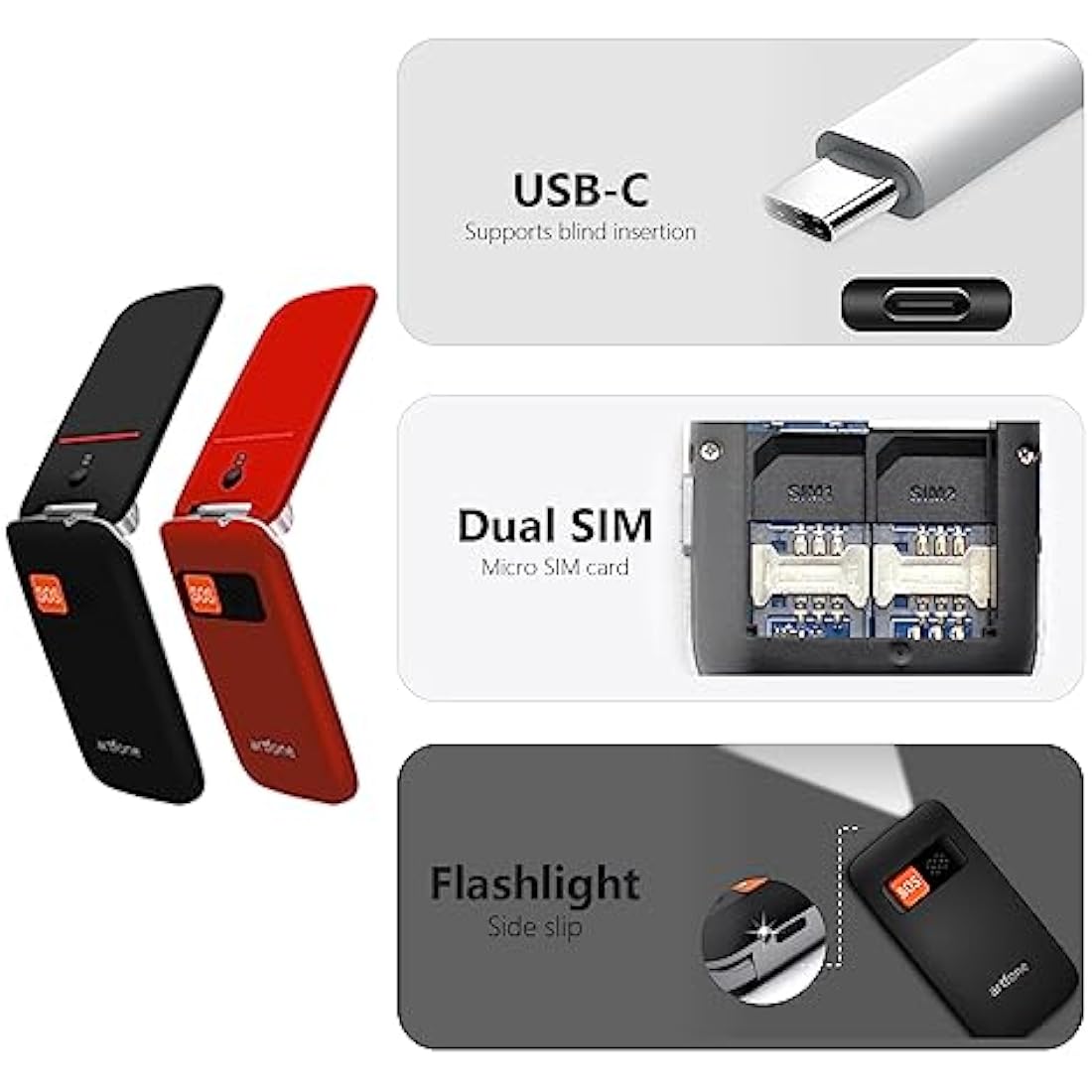 artfone CF241 Flip mobile Phone for Elderly People, Simple Big Button Flip Phone for Seniors, GSM Phones Unlocked SIM Free with 2.4" Large Screen(Red)