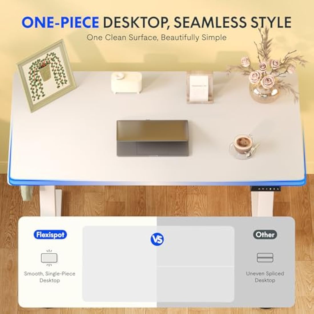 FLEXISPOT E1 Plus ONE PIECE Electric Standing Desk Height Adjustable Sit Stand Desk with Memory Smart Panel(120 * 60cm, White Frame+Maple Desktop)