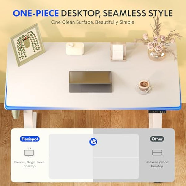 FLEXISPOT E1 Plus ONE PIECE Electric Standing Desk Height Adjustable Sit Stand Desk with Memory Smart Panel(120 * 60cm, White Frame+Maple Desktop)