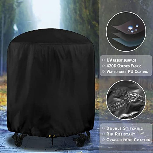 RICHIE Round Barbecue Cover, Kettle BBQ Cover 73x71cm Waterproof Heavy Duty 420D Oxford Fabric Round Gas Grill Covers with Drawstring Cord, Outdoor Grill Cover UV Resistant, Windproof & Rip-Proof