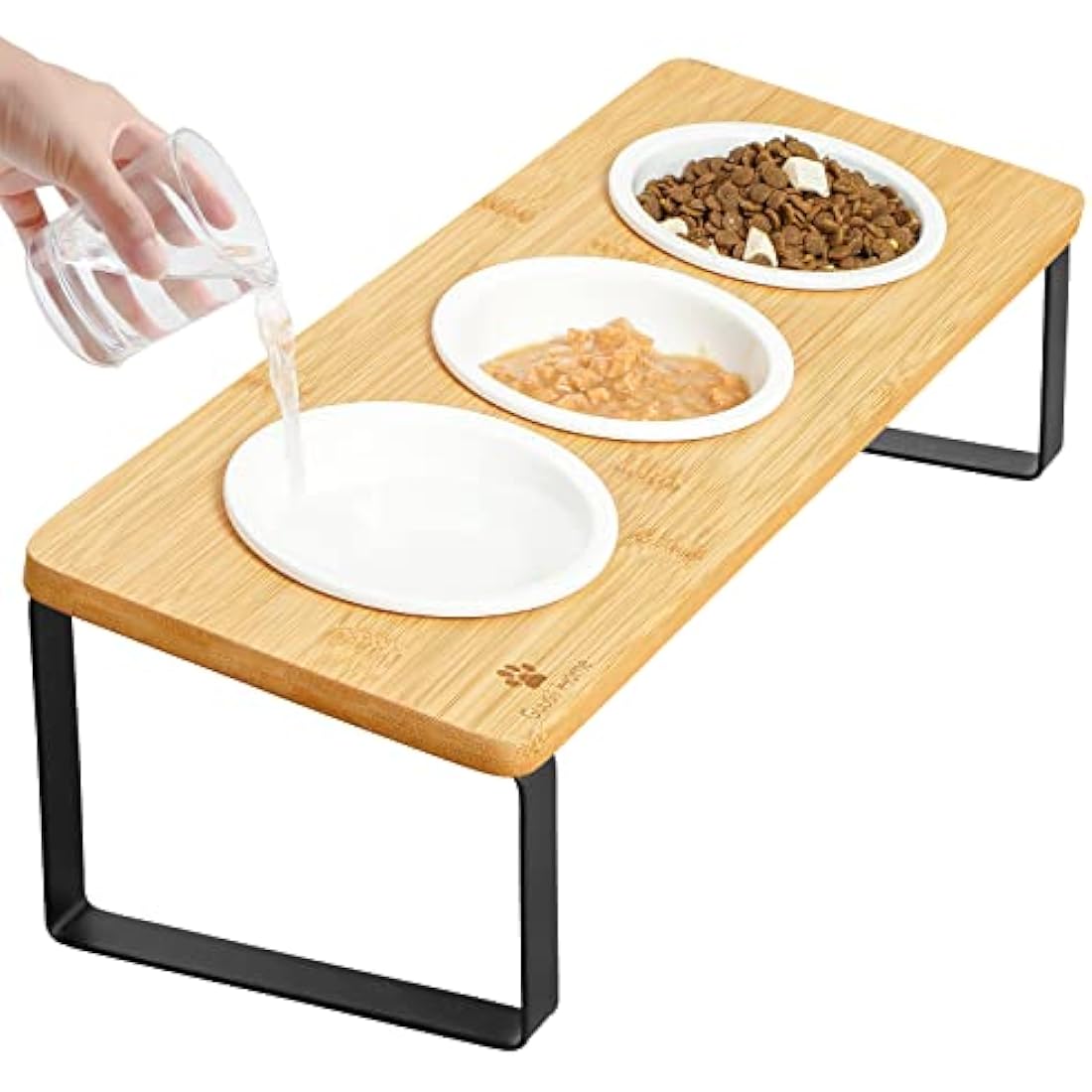 GUUSII HOME Raised Cat Bowl with Stand Kitty Dish Ergonomic Elevated Feeding Station 15° Tilted Ceramic Food and Water Bowls Set of 3 for Indoor Cats Pet Puppy Plate Anti Vomit Easy to Clean