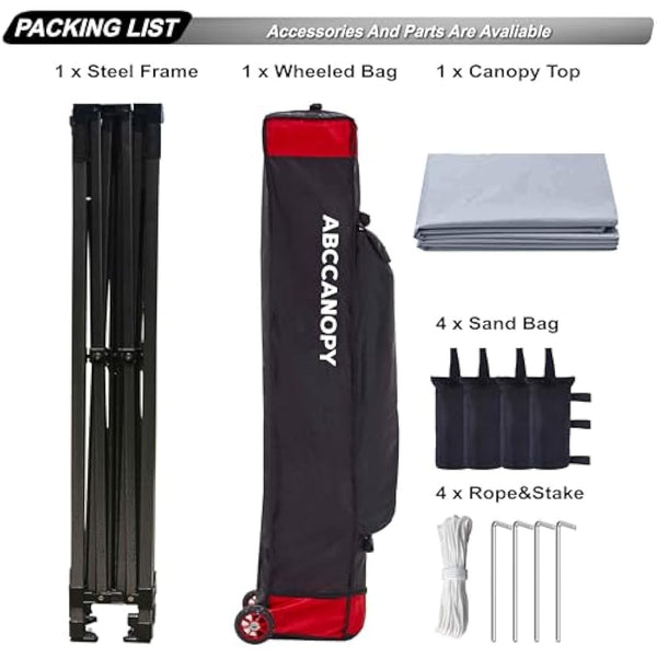 ABCCANOPY 3x3M Heavy Duty Pop Up Gazebo With Upgraded Roller Bag, 4 Weight Bags, Stakes and Ropes(Grey)