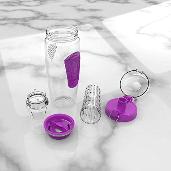 Fruit Infuser Water Bottle 32oz Durable with Detachable Ice Gel Ball,Large - BPA Free Tritan, Flip Lid, Leak Proof Design - Sports, Camping (Purple)