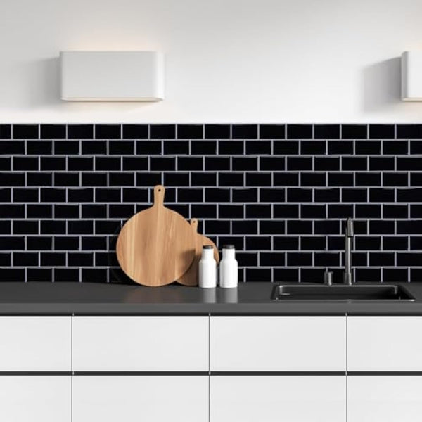(10-Sheets) Peel and Stick Subway Tile Stickers, Self Adhesive Wall Tiles, Stick on Tile Splashback for Kitchen & Bathroom Black