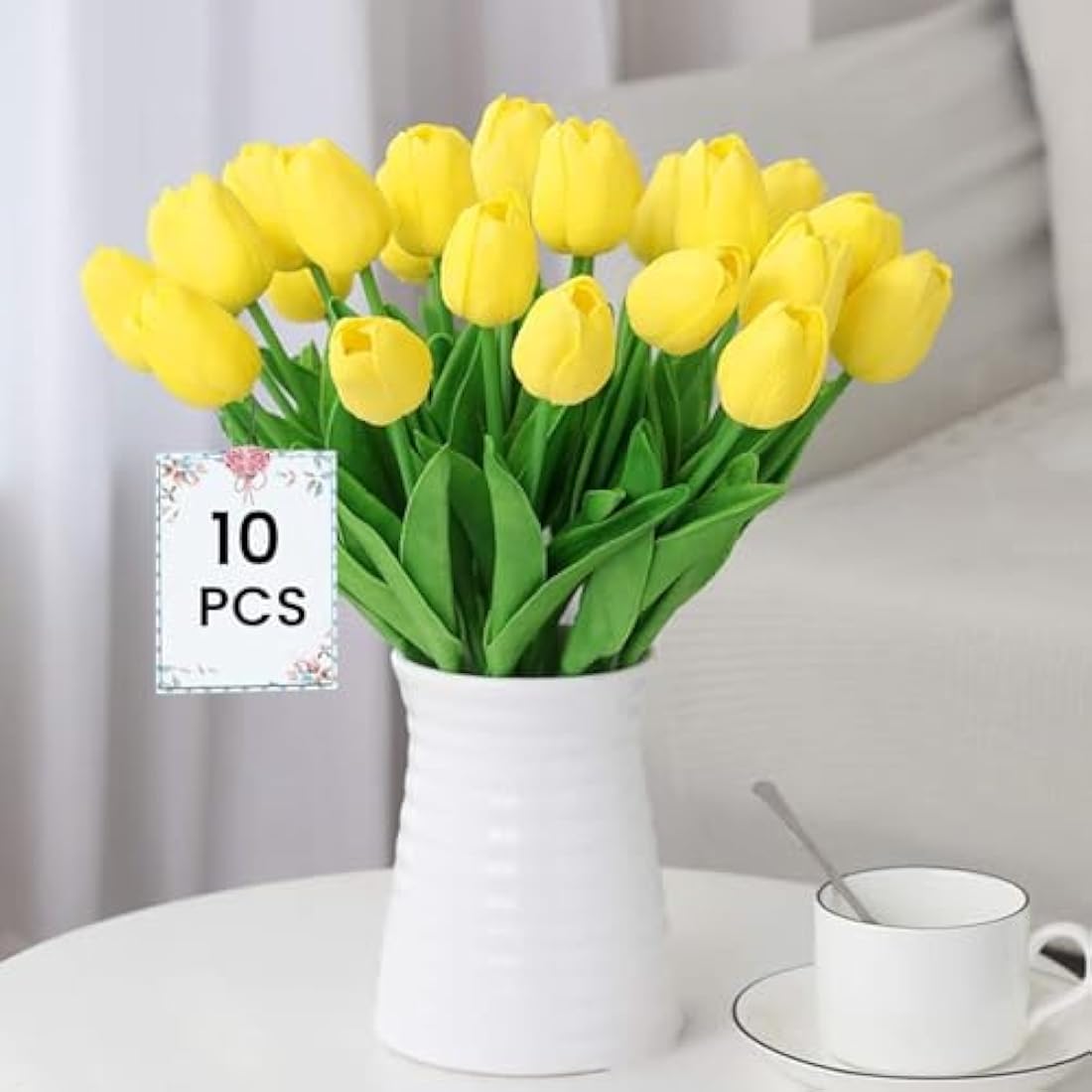 Siganorpy 10 Pcs Artificial Tulips Flowers Fake Flowers Latex Tulips Real Touch for Party Home Wedding Decoration Room Wedding Home Decor (Yellow)