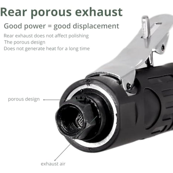 EYPINS Roloc Pneumatic Angle Grinder 1/4" 90psi (6.35 Bar) 20,000 RPM with 4 Different Discs 2 Chucks 3mm/6mm for Preparing Surfaces for Soldering, Polishing and Grinding Bodywork Lustre